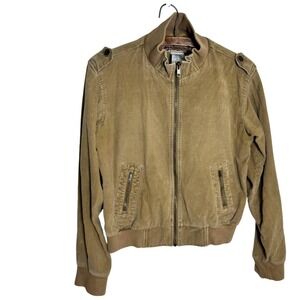 Billabong Y2K Corduroy Bomber Jacket Womens L Brown Zip Epaulettes Korea